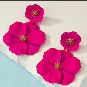 Anthropologie Hot Pink Floral Drop Earrings